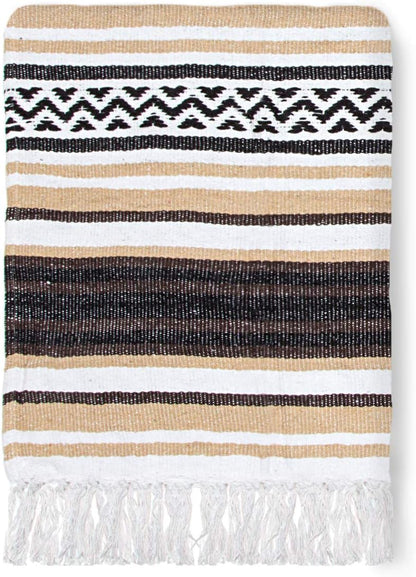 Americanflat 50x70 Authentic Mexican Throw Blanket - Falsa Blanket - Soft Cotton Throw Blankets for Indoor or Outdoor - Use for Yoga, Meditation, or Beach - Grey Stripes
