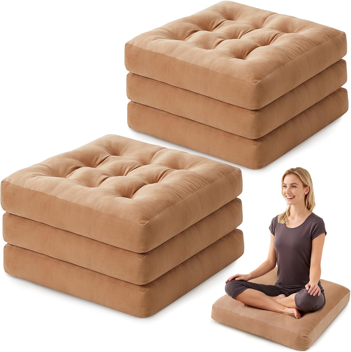 Meditation Floor Pillow Set of 1, Square Large Pillows Seating for Adults, Meditation Cushion Pillow,Tufted Corduroy Cushion for Tatami Living Room or Yoga, Light Gray, 22x22 Inch