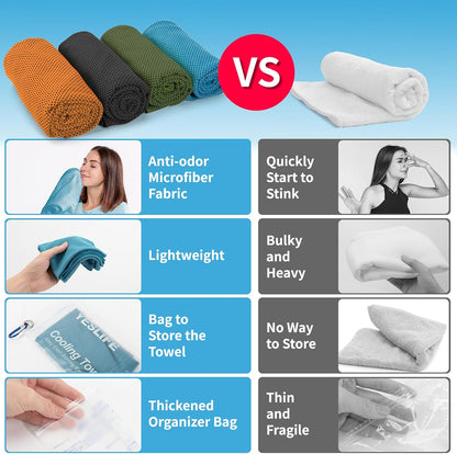 YESLIFE 4 Pack Cooling Towels 40"x12", Gym Towels for Men and Women, Soft Breathable Workout Towels for Yoga, Running, Sport, Workout, Camping, Fitness & More (Blue, Grey, Green, Pink)
