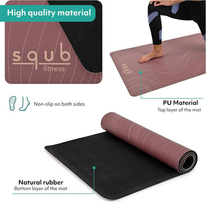 Yoga Mat Thick 5mm – Non Slip Exercise Mat Workout Surface, PU Natural Rubber Grip, Extra Large 183x68 cm Wide Design, Pilates Fitness Training, Includes Strap & Carry Bag