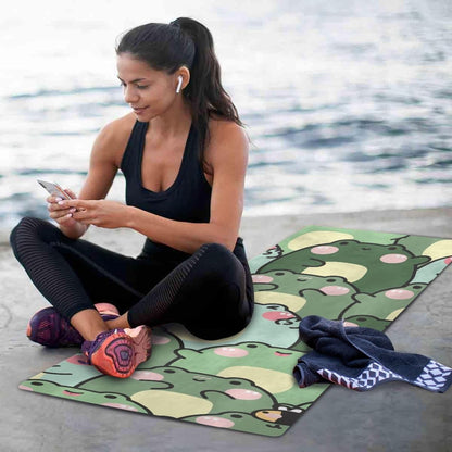 Cute Chubby Frog Yoga Mat, 71 x 26 Inch Non-slip Yoga Mats Folding Travel Exercise Mat Indoor Outdoor Gym Pilates with Storage Bag for Women Men