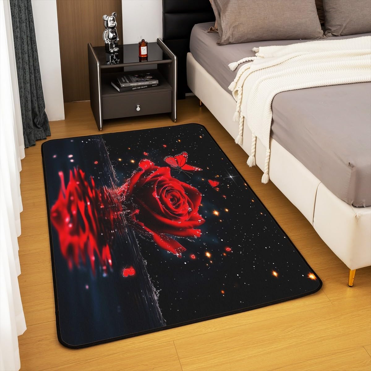 Feelyou Floral Rose Indoor Floor Mat Set,Romantic Blue Rose Rugs for Living Room Bedroom Area Rug 3x5,Boys Girls,Botanical Flower Rose Accent Rug Doormats Floor Mat for All Season