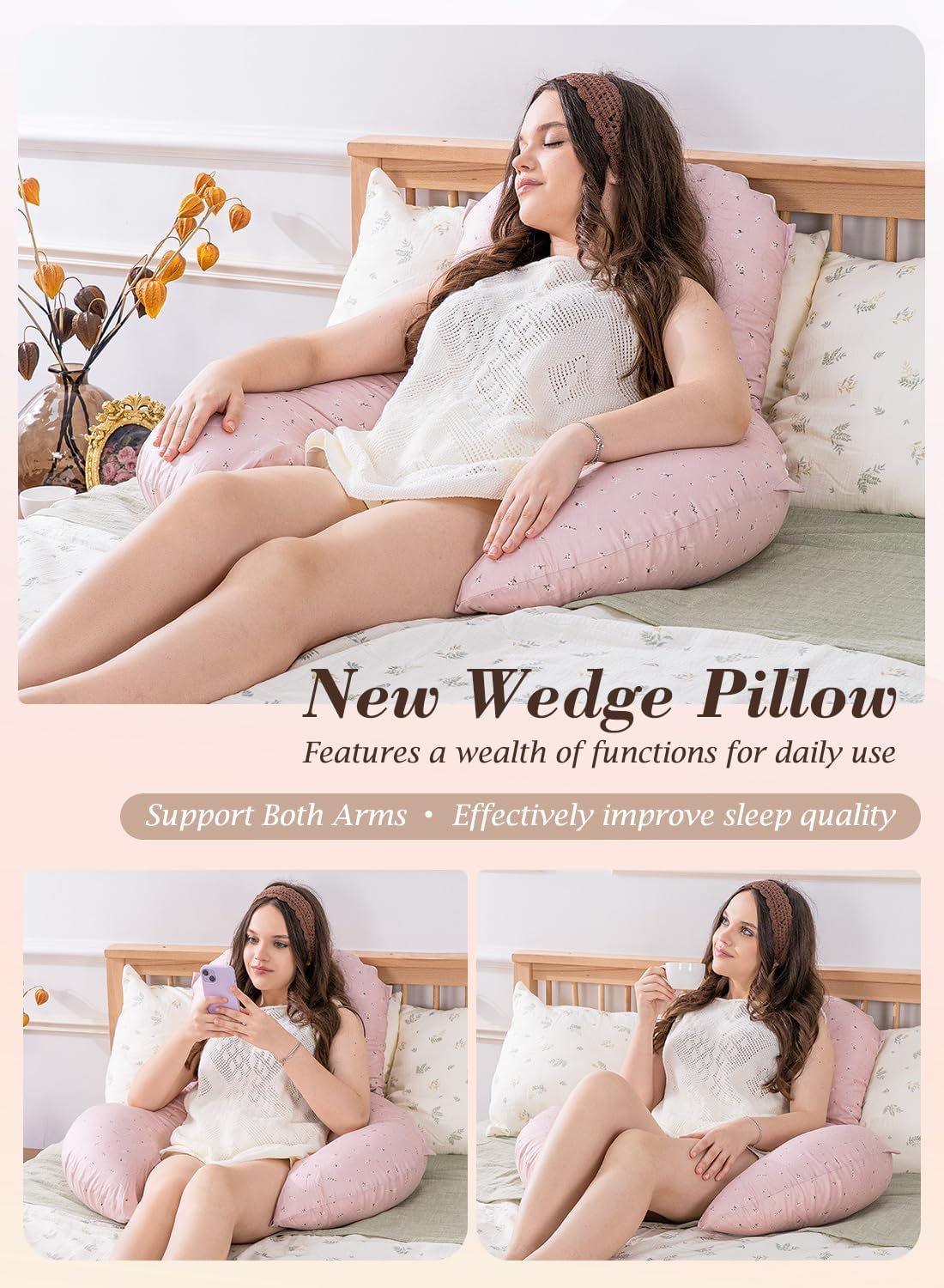 INSEN Wedge Pillow Set for Sleeping and After Surgery, Use for Acid Reflux, Reading and Relaxing, Headboard Pillow for Sitting in Bed