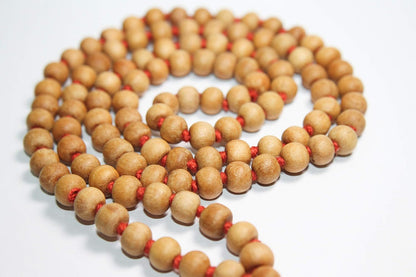 IS4A 8MM TULSI HOLY BASIL PRAYER BEADS JAPA MALA NECKLACE HAND KNOTTED. KARMA 108+1=109 BEADS. BLESSED & ENERGIZED HINDU TIBETAN BUDDHIST SUBHA ROSARY RED TESSEL