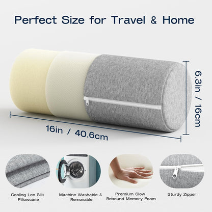Neck Roll Pillow, Memory Foam Neck Support Pillows, Round Neck Pillows, Cylinder Bolster Pillows for Bed, Couch, and Yoga, Removable Washable Cover,18 * 4.1 * 4.1inch (Cool-Blue)
