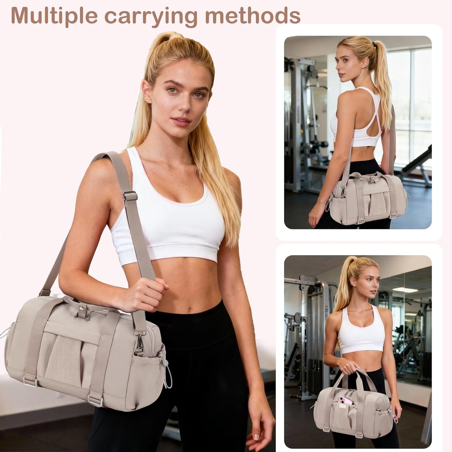 LEDAOU Small Gym Bag for Women, Mini Duffle Bag with Yoga Mat Holder Lightweight Carry On Sports Bag with Separate Shoe Pocket and Wet Pocket Duffel Bags Dance Yoga Workout Bag (Pink)