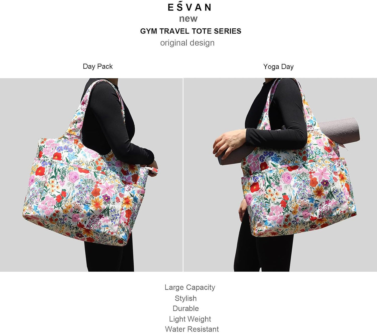 ESVAN Yoga Tote Bag Mat bag Women Shoulder Bags Carryall Tote for Travel Office Workout Gym Nurse Beach