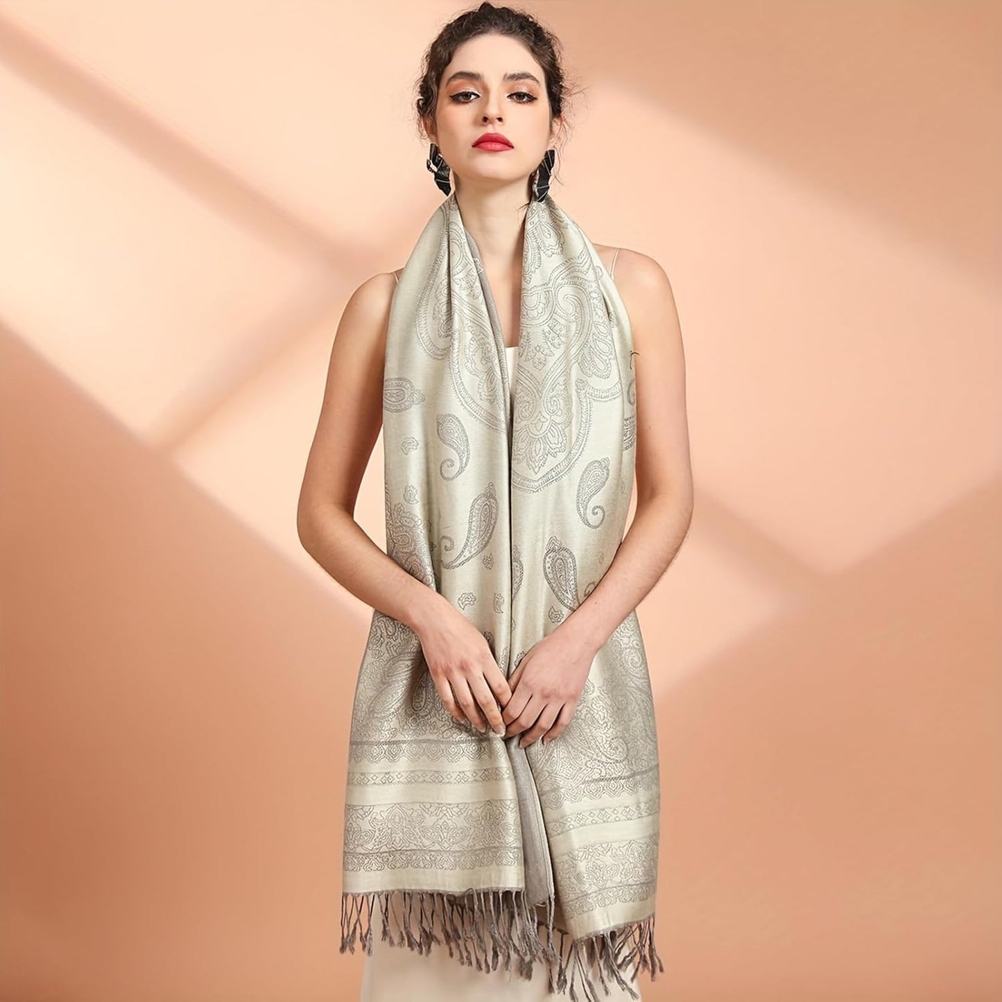 Ciormis Two Tone Silky Paisley Pashmina Shawl Scarf,Soft Women's Rave Jacquard Pashminas Wrap Scarves