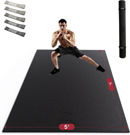 HAPBEAR Large Exercise Mat-7'x5'/6'x8'/6'x9'/6'x10'/6'x12'x8mm(1/3"),Non-Slip, Ultra Durable, Thick Workout Mat for Home Gym Flooring Cardio, Yoga for Fitness, High-Density, Shoes-Friendly
