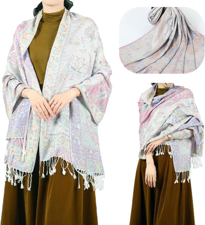 Ciormis Two Tone Silky Paisley Pashmina Shawl Scarf,Soft Women's Rave Jacquard Pashminas Wrap Scarves