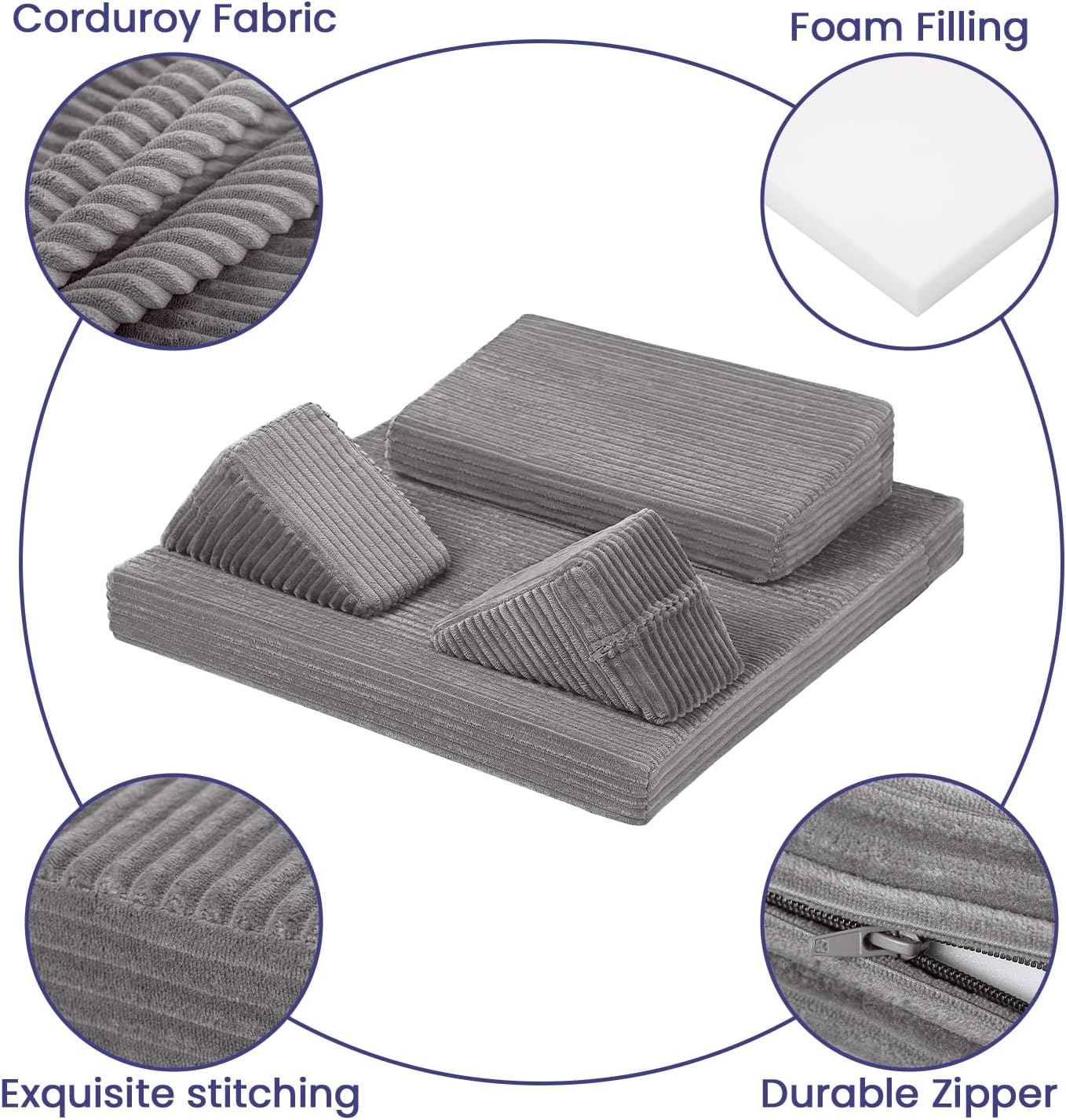 Meditation Cushion Set, Meditation Pillow for Sitting on Floor, Large Yoga Pillow with Knee Support, Washable Zafu Meditation Mat, 3 Shapes Floor Pillow for Adults, Dark Grey