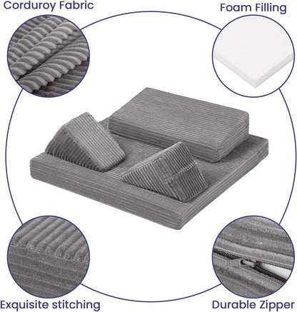 Meditation Cushion Set, Meditation Pillow for Sitting on Floor, Large Yoga Pillow with Knee Support, Washable Zafu Meditation Mat, 3 Shapes Floor Pillow for Adults, Dark Grey
