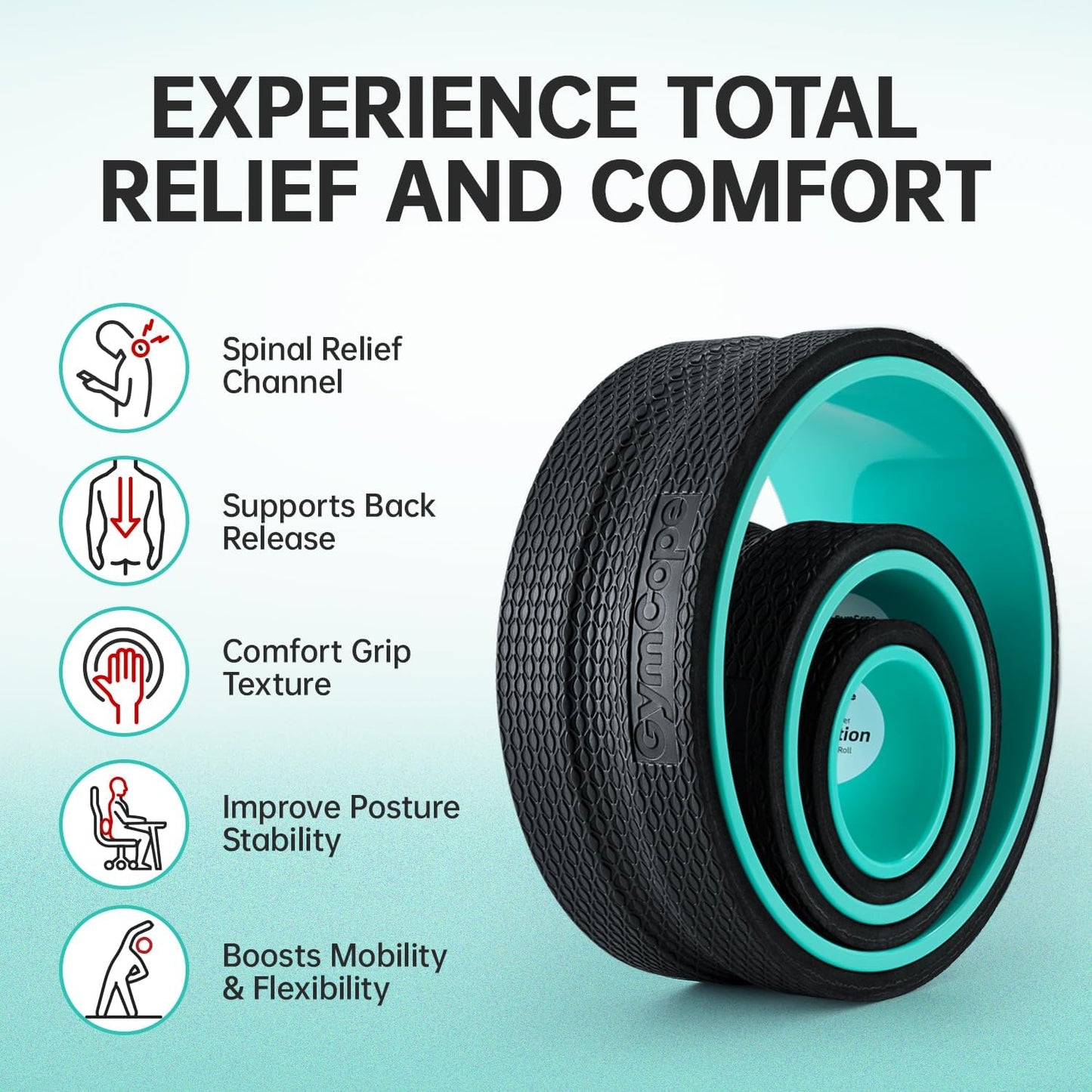 GymCope 3pack Back Wheel Foam Roller – Targeted Back & Neck Relief, Lumbar Spine Stretcher, Spinal Decompression Stretcher, Massage Roller with Density Foam for Physical Therapy, Supports 500lbs