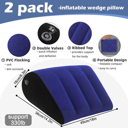 Prosixtoy Portable Wedge Pillow Inflatable Cushion - Body Positioners Lightweight Wedge Pillow for Sleeping, Leg Elevation, Use in Bed, Travel, Camping, Fast Inflating Deflation (Black)