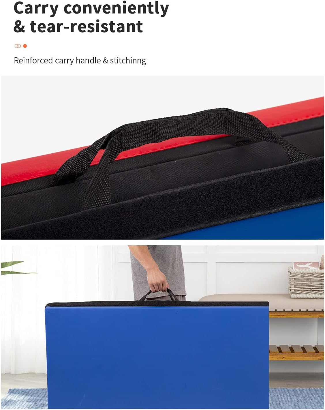 Exercise Mat 2'x6'/4'x8'/4'x10' Gymnastics Mat Folding Gymnastics Tumbling Mats 1.6"-2" Thick PU Leather Yoga Mat Portable With Carrying Handles for home Workout outdoor Yoga Pilates