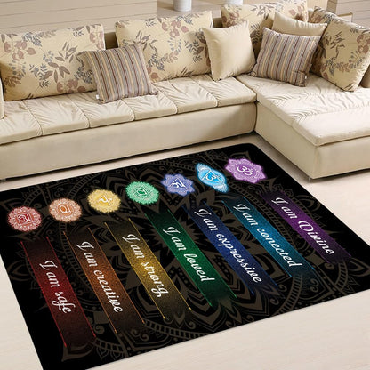 Chakra Area Rug, Meditation & Yoga Carpet for Living Room, Bedroom Mandalas Boho Style Non-Slip Machine Washable Rugs for Women Adults Yoga Lovers Bohemian Floor Mat Office Decor (YOGA-DS01)