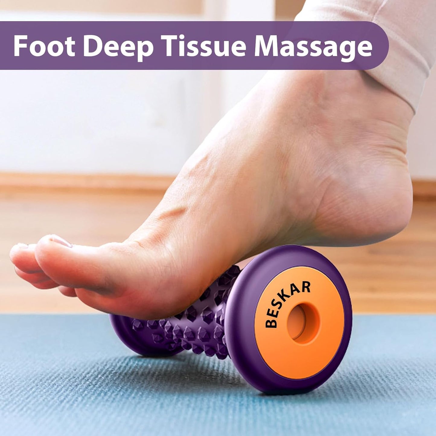 BESKAR Foot Massage Roller for Relief Plantar Fasciitis, Foot Reflexology Tool Pressure Point Massage Roller, Deep Tissue Massage for Relieving Feet Arch Heel Pain, Myofascial Pain Syndrome
