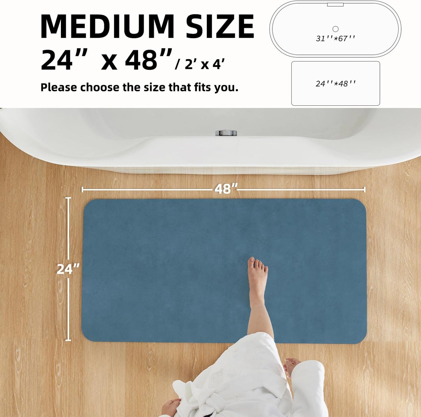 TYUU Bath Mat, Bathroom Rugs Non Slip Washable Thin Absorbent Quick Dry Bath Mat Fits Under Door Bathroom Floor Mat Perfect for Bath, Shower, or Sink 24"x36" Dark Grey