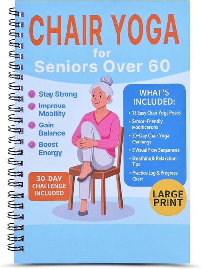 Chair Yoga for Seniors Over 60 Book & Chart – 30-Day Challenge, Gentle Seated Yoga Guide, Chair Yoga for Weight Loss & Flexibility, Senior Chair Exercises for Women & Men，Top Choice for Family Gifts (Purple)