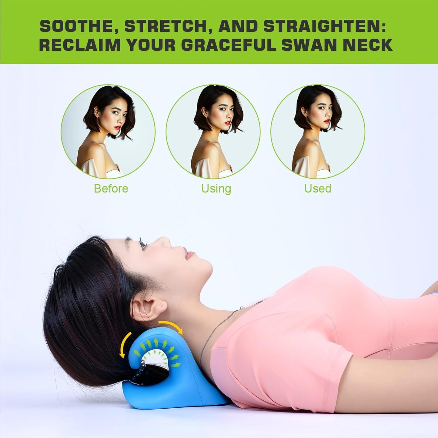Neck Stretcher Cervical Traction Pillow with Magnetic Therapy Acupressure, Neck and Shoulder Relaxer for TMJ Pain Relief, C-Shaped Arch Design Chiropractic Pillow, Spine and Neck Corrector