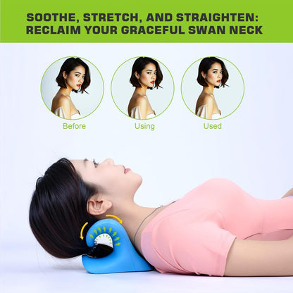 Neck Stretcher Cervical Traction Pillow with Magnetic Therapy Acupressure, Neck and Shoulder Relaxer for TMJ Pain Relief, C-Shaped Arch Design Chiropractic Pillow, Spine and Neck Corrector