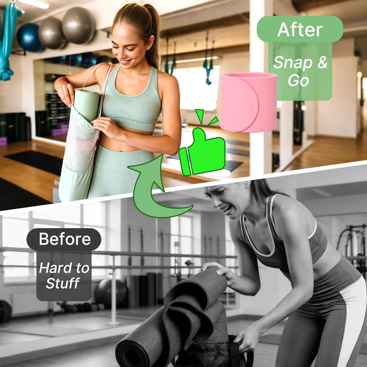 Aolamegs Yoga Mat Strap Slap Band-Instant One Snap Holder Keeps Mats Tightly Rolled & Secure -Soft Silicone Gym Accessories