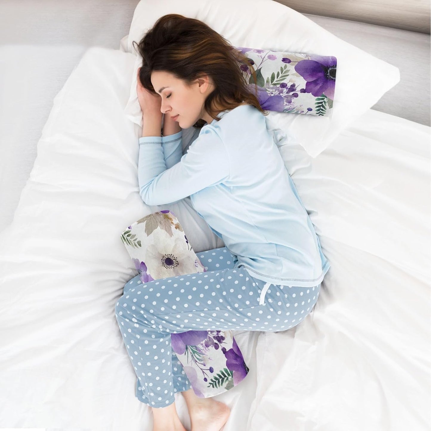 c Neck Roll Pillow Bolster Round Health Memory Foam Long Cervical Cylinder Pillows with Removable Washable Cover for Body Bed Legs Back Yoga - Colors B