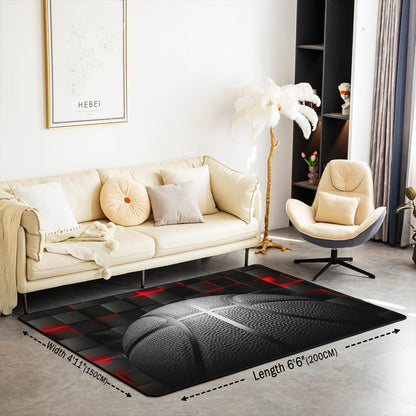 jejeloiu Basketball Living Room Rugs for Bedroom 5x7 Kids Gaming Sports Decor Carpet for Boys Girls Teens Ball Games Area Rug Soft Gift for Basketball Lover Grey and Black Room Decor