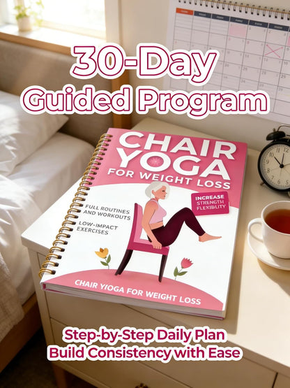 30-Day Chair Yoga Guide Book for Beginners, 60 Pages Workouts for Weight Loss & Flexibility, Spiral Bound Senior Exercise Fitness Planners (5.5x8.3 Inch, Pink)