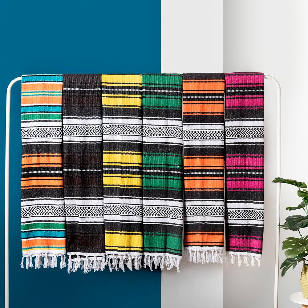Airooglee 69" L x 51" W Large Mexican Blanket - Perfect as Yoga Outdoor Beach Serape Picnic Camping Woven Blanket, Boho Home Décor - Red