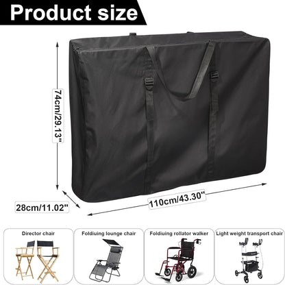 Large Outside Folding Chair Storage Bag with Zipper Handles and adjustable straps, 600D Folding Chair Carry Bag for Zero Gravity Chair Cover, Portable Folding Lounge Chair Carrying Bags (Black)