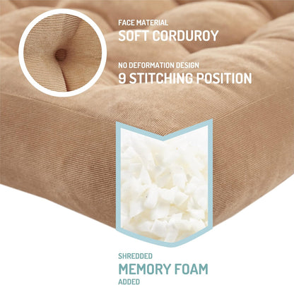 Meditation Floor Pillow Set of 2, Round Large Pillows Seating for Adults, Tufted Corduroy Cushion for Living Room Tatami, Beige 22 Inch