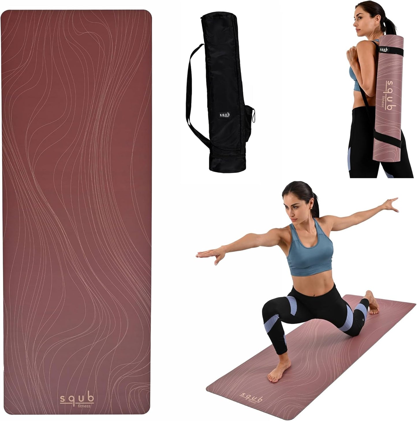 Yoga Mat Thick 5mm – Non Slip Exercise Mat Workout Surface, PU Natural Rubber Grip, Extra Large 183x68 cm Wide Design, Pilates Fitness Training, Includes Strap & Carry Bag