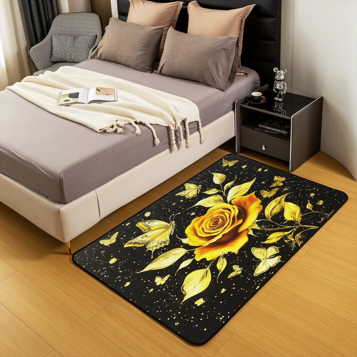Feelyou Floral Rose Indoor Floor Mat Set,Romantic Blue Rose Rugs for Living Room Bedroom Area Rug 3x5,Boys Girls,Botanical Flower Rose Accent Rug Doormats Floor Mat for All Season