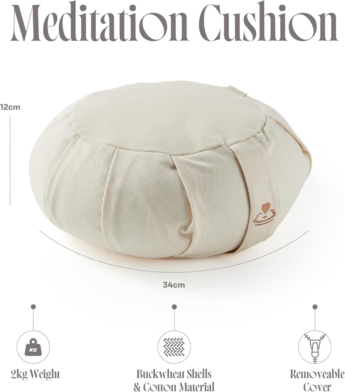 Myga Zafu Yoga Meditation Cushion with Washable Cover - Floor Cushion Pillow with Natural Buckwheat Filling - Soft Round Cotton Design for Meditating or Pranayama Exercises