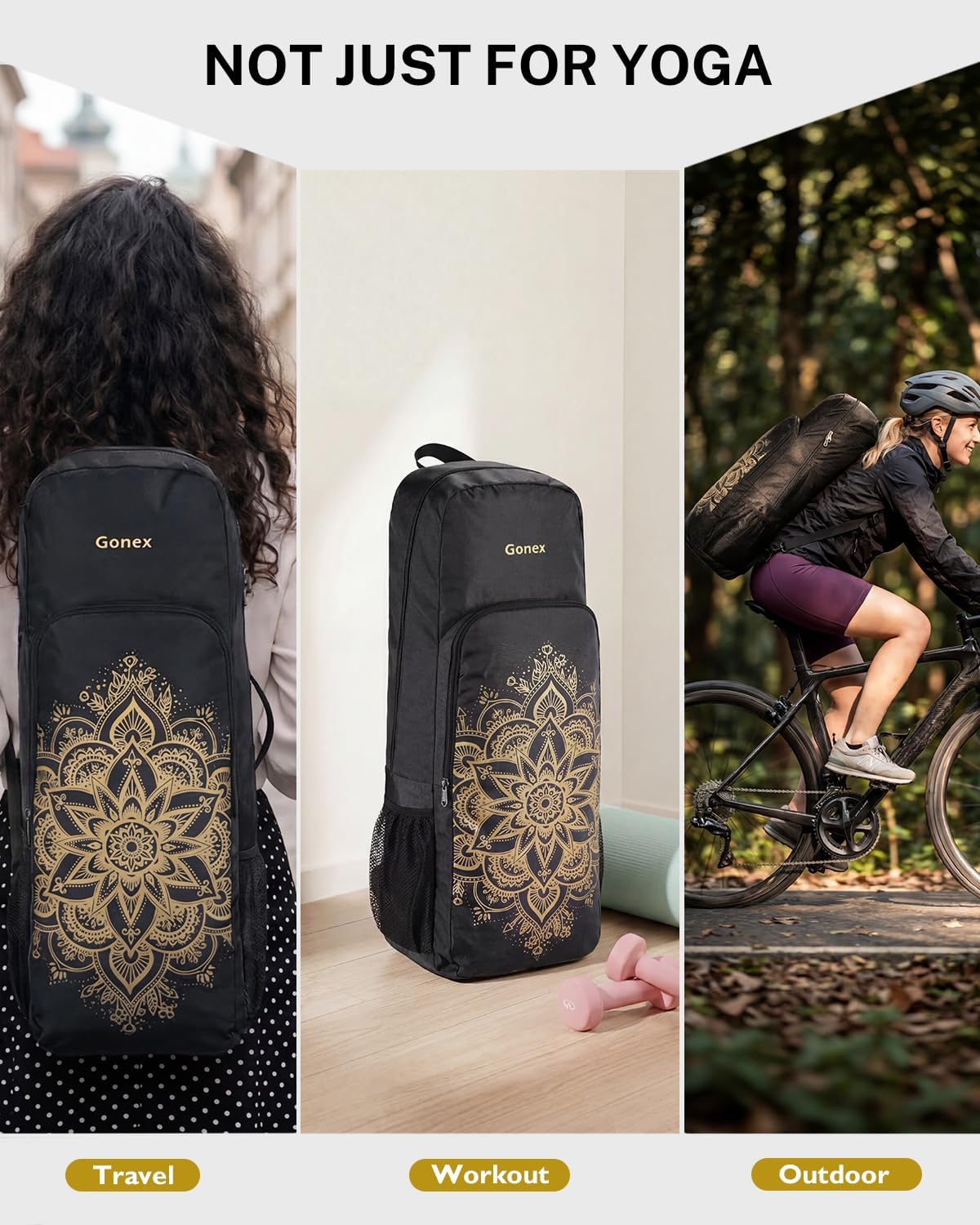 Gonex Yoga Mat Bag, 2 Carry Ways Yoga Backpack with Wet Compartment Metal Zippers for Women Men, Large Capacity Yoga Mat Carrier for Yoga, Gym, Travel