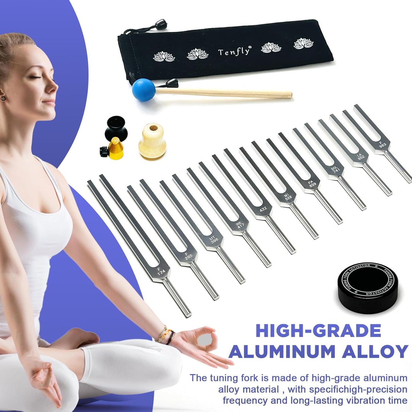 Tuning Forks for Healing Set – Includes 128Hz, 136Hz, 256Hz, 384Hz & Activator, Perfect for Healing, Chakra, Sound Therapy, Keep Body, Mind and Spirit in Perfect Harmony