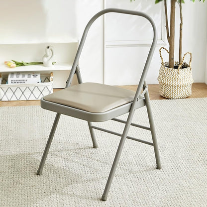 Backless Yoga Chair for Adults Foldable Yoga Auxiliary Chair W/Non-Slip Feet, Metal Folding Handstand Training Tool Chair for Yoga Beginner, Capacity Within 100kg/220lbs(Camel)