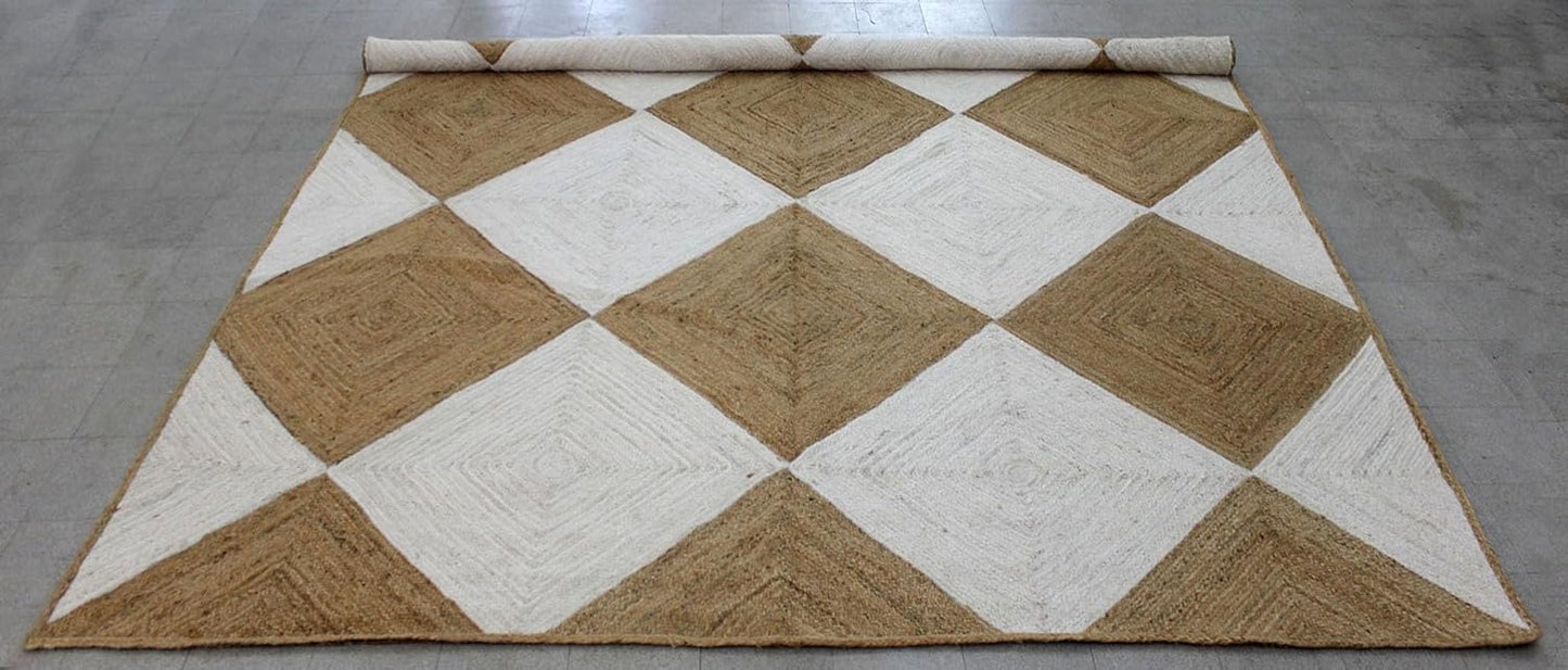 Scalloped Edge Kilim Rug 3' Square Rug Beige & Multicolor Cape Cod Design Carpet Thick 0.27 inches Hand Braided Jute Flatweave Indoor Outdoor Use Rugs for Bedroom, Kitche, Yoga Mat