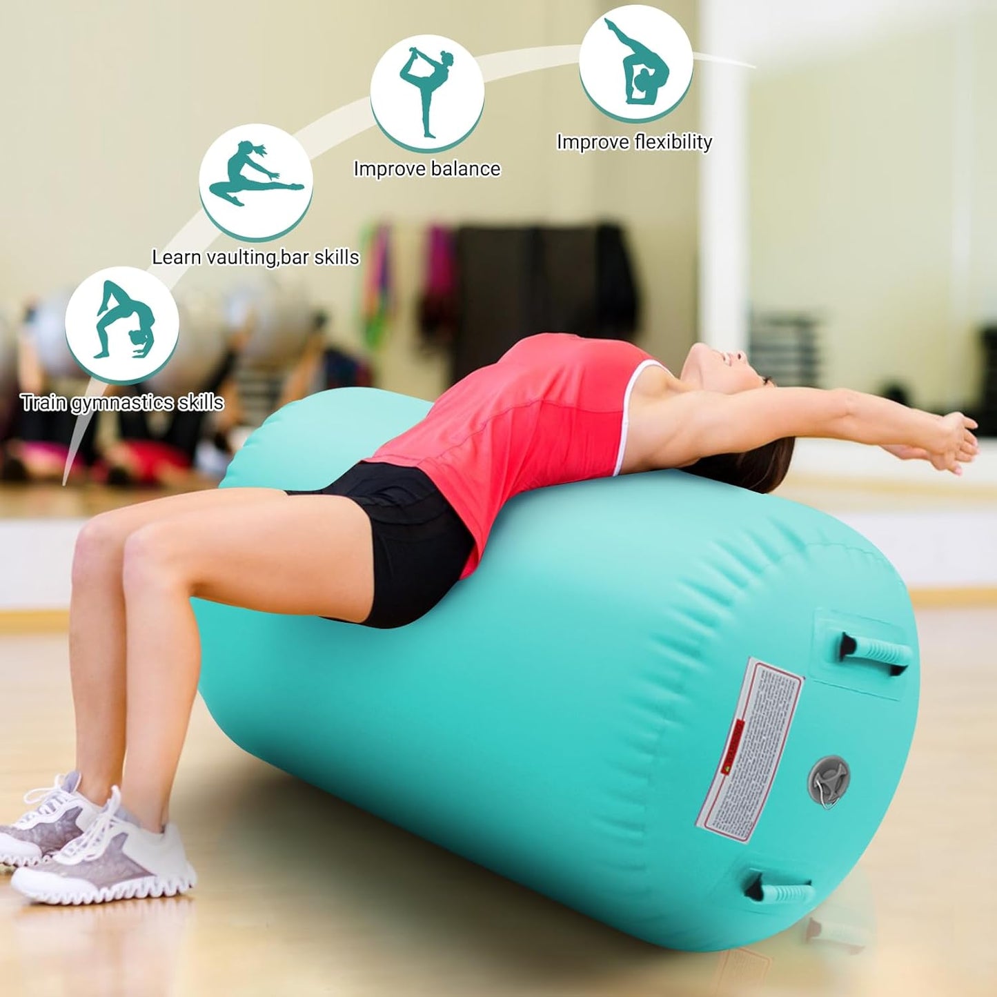 CZGBRO Gymnastics Barrel Air Roller with Pump, Inflatable Tumbling Equipment Air Mat Octagon Mat for Backhandspring Training Cheerleading Home Use