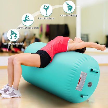 CZGBRO Gymnastics Barrel Air Roller with Pump, Inflatable Tumbling Equipment Air Mat Octagon Mat for Backhandspring Training Cheerleading Home Use