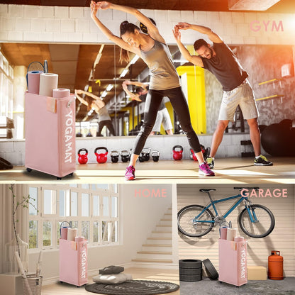Yoga Mat Storage Rack, Yoga Mat Holder Accessories, Home Gym Equipment Storage Yoga Mats, Women Men Workout Equipment Organization with Wheels
