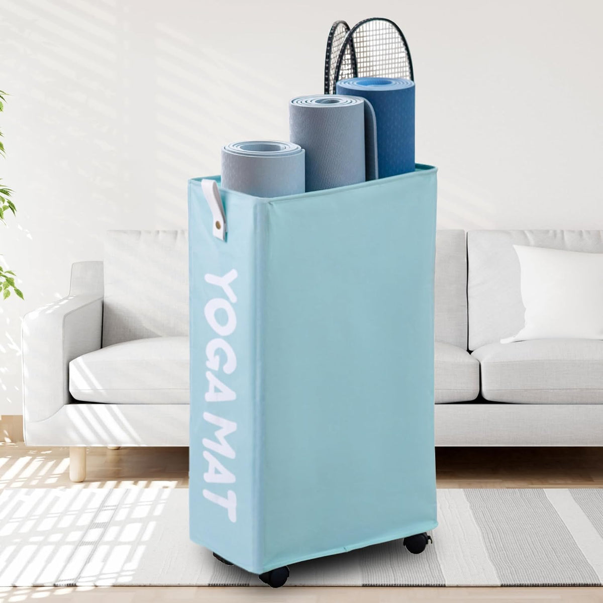 Yoga Mat Storage Rack, Yoga Mat Holder Accessories, Home Gym Equipment Storage Yoga Mats, Women Men Workout Equipment Organization with Wheels