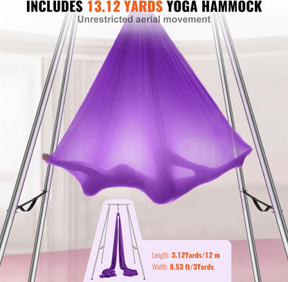 VEVOR Yoga Stand Frame, Max 441-551 lbs Load Swing Stand, Triangular Structure Aerial Rig, Aerial Silk Stands with Yoga Hammock, Standard & Height-Adjustable Version