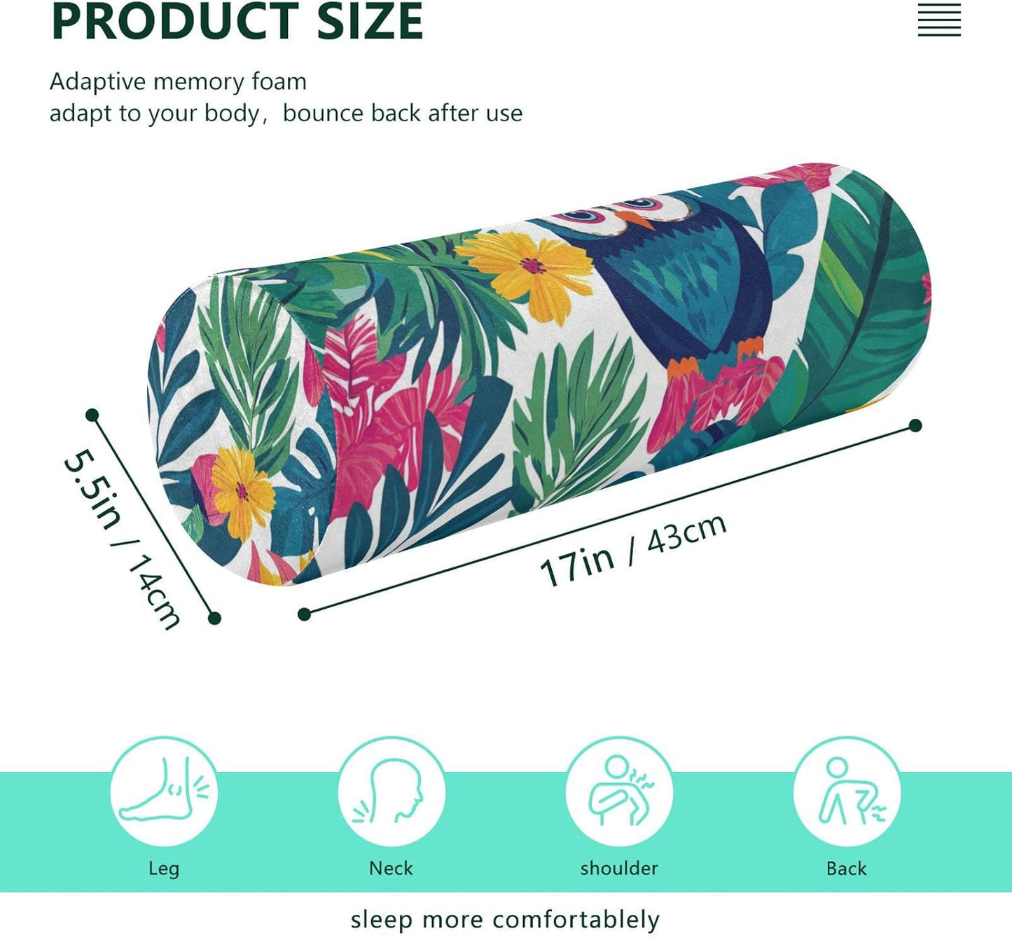 c Neck Roll Pillow Bolster Round Health Memory Foam Long Cervical Cylinder Pillows with Removable Washable Cover for Body Bed Legs Back Yoga - Colors B