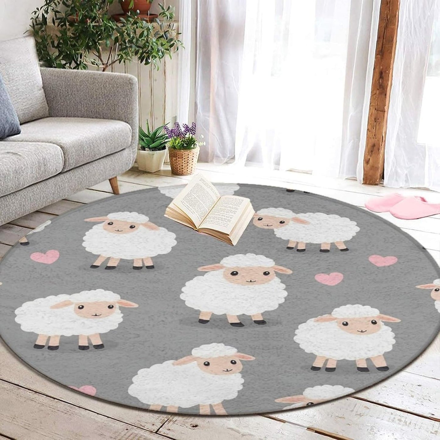 Large Home Decor Mat, Soft Round Yoga Carpet, Non Slip Machine Washable Home Office Circle Rug Gothic Witchy Sun Moon Mushroom Moth