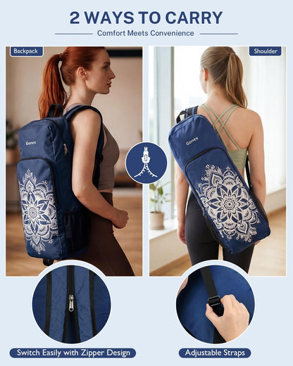 Gonex Yoga Mat Bag, 2 Carry Ways Yoga Backpack with Wet Compartment Metal Zippers for Women Men, Large Capacity Yoga Mat Carrier for Yoga, Gym, Travel
