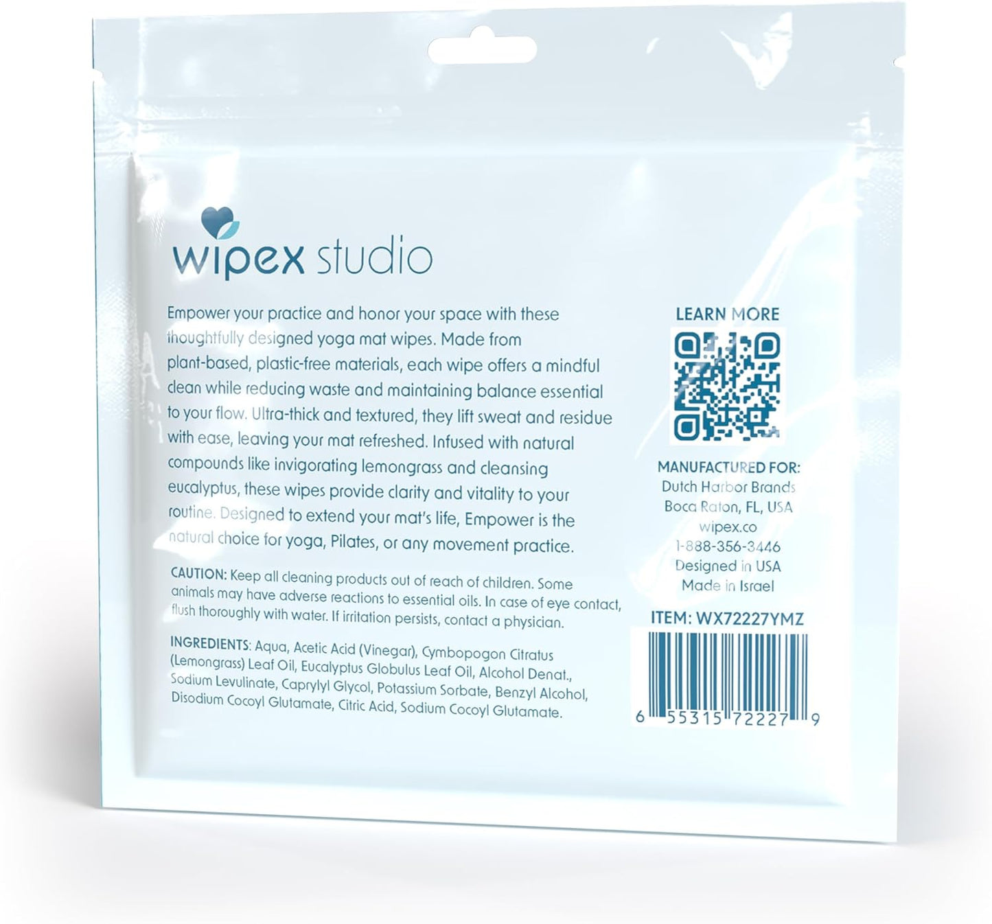 Wipex Studio Empower Yoga Mat Cleaner Wipes 25ct Zip Pack, Ultra Thick and Textured, Lemongrass Eucalyptus Scent, Natural Choice for Yoga, Pilates, or Any Movement Practice