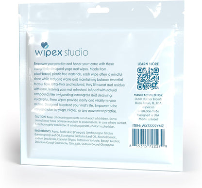 Wipex Studio Empower Yoga Mat Cleaner Wipes 25ct Zip Pack, Ultra Thick and Textured, Lemongrass Eucalyptus Scent, Natural Choice for Yoga, Pilates, or Any Movement Practice