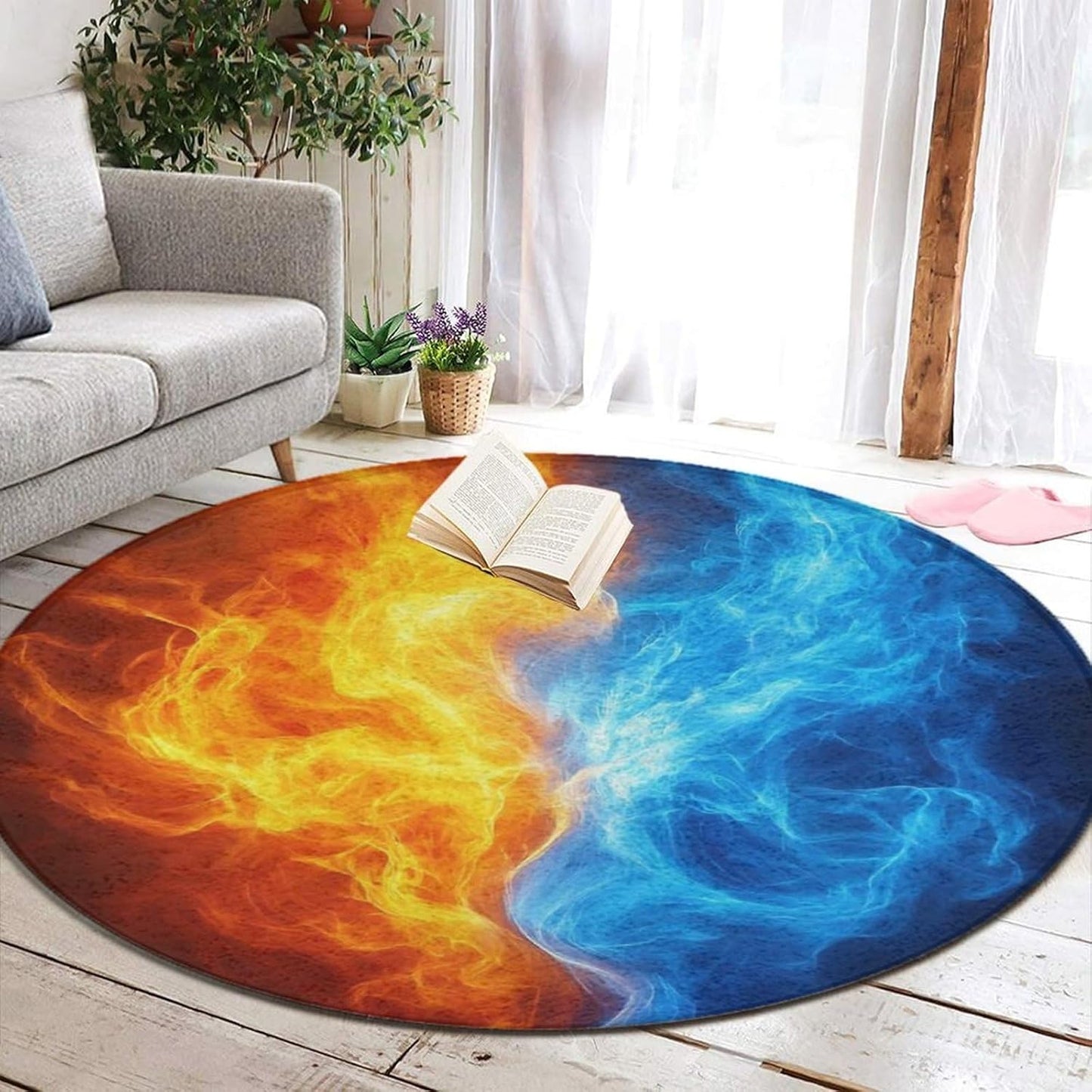Soft Round Yoga Carpet, Office Chair Decor Round Mat for Carpet and Hardwood Floors Purple Butterfly